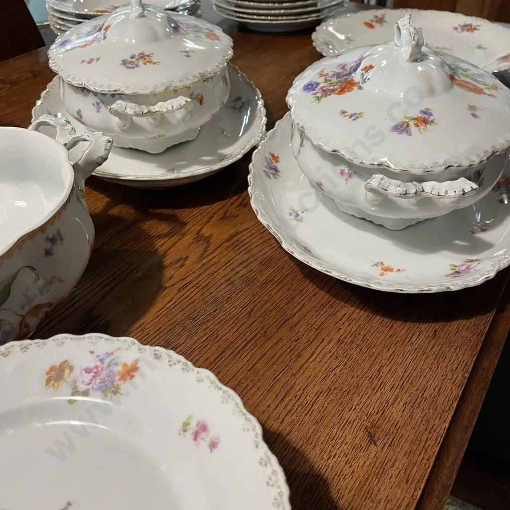 Antique Rare Altwasswer Silesia Dinner Set including Lidded Tureens, Gravy boats, Platters, plates, bowls etc Image 1++