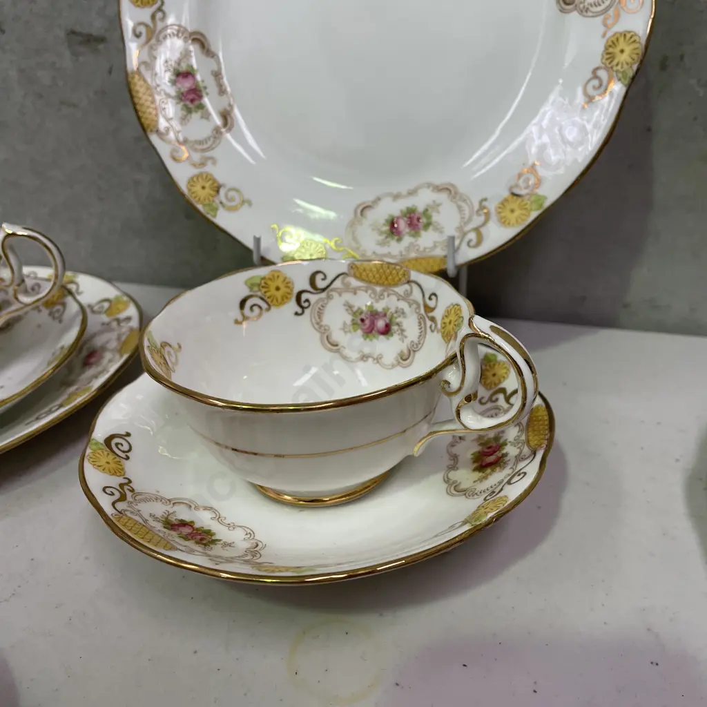 Set of 6 Vintage Royal Albert Handpainted Trios. Wide cup style with gilded and floral detail Image 1++