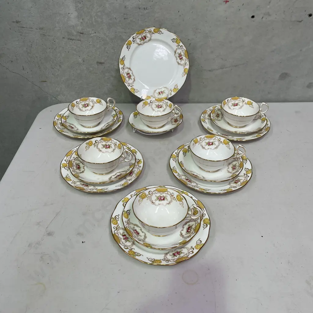 Set of 6 Vintage Royal Albert Handpainted Trios. Wide cup style with gilded and floral detail Image 1++