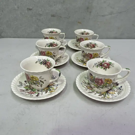Set of 6 Vintage Johnson Bros, England Windsor Ware "Garden Bouquet" Demitasse Duos