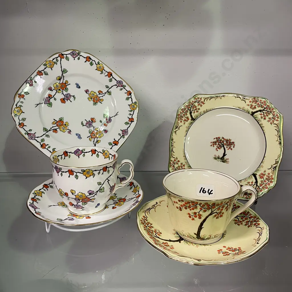 Two Vintage Handpainted and Enamelled Trios: Royal Albert and Royal Winton Image 1++