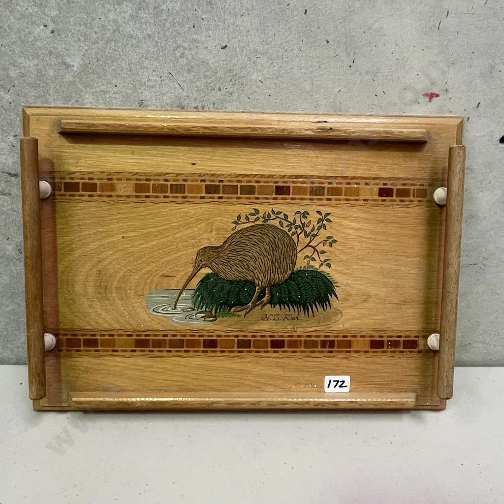 Vintage Sovereign Ware 2 handled Tray with Kiwi Decoration and Bakelite detail. 37 x 26cm Image 1++