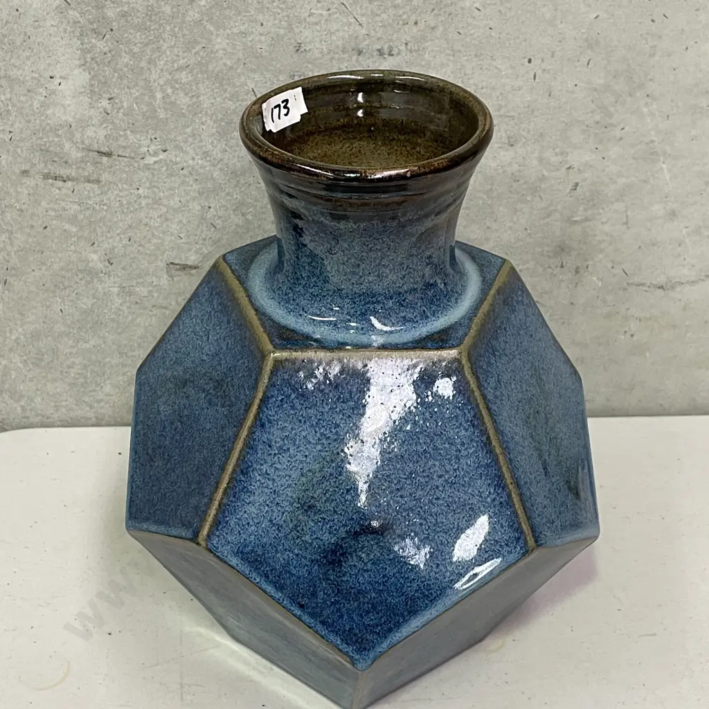 Stunning Cube Style Glazed NZ Pottery Vase. H29cm Image 1++