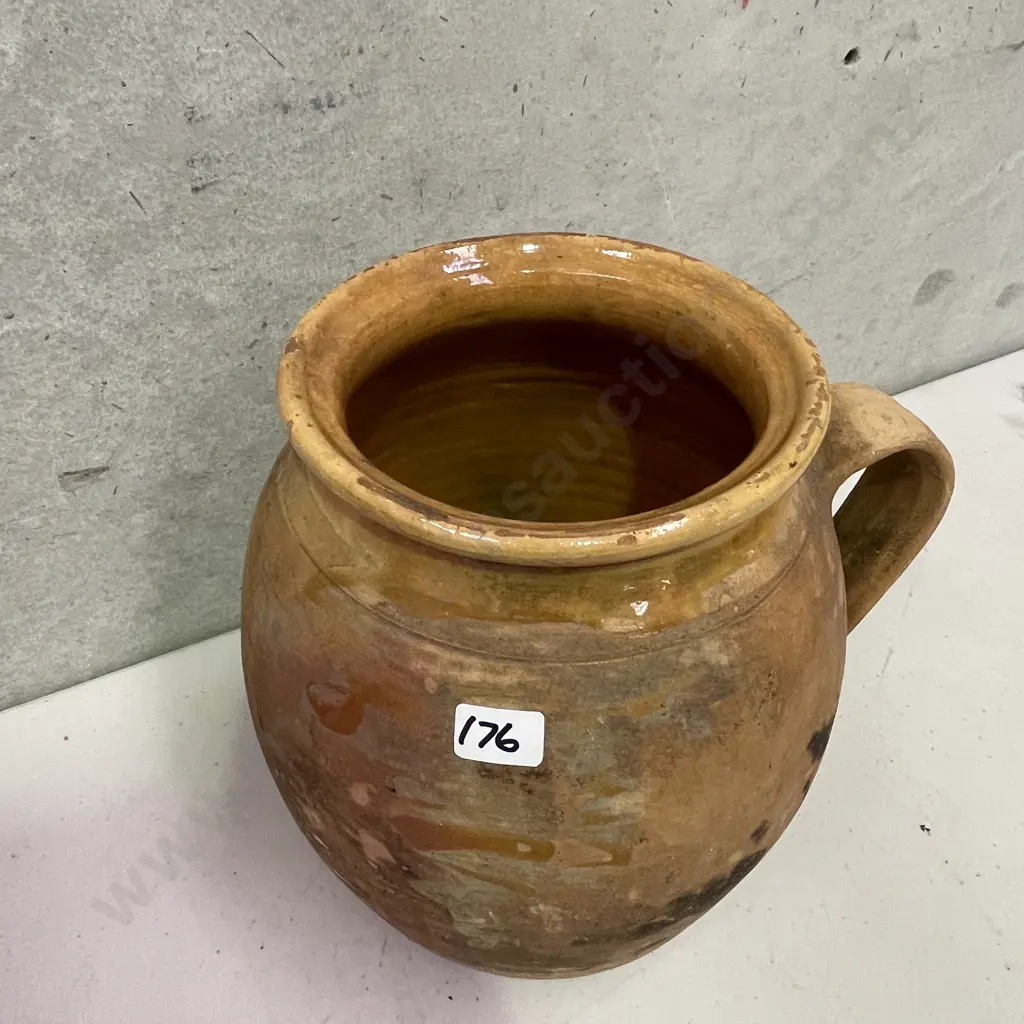 Vintage Terracotta Jug, Glazed top Rim. H23cm Image 1++