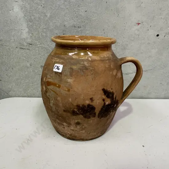 Vintage Terracotta Jug, Glazed top Rim. H23cm