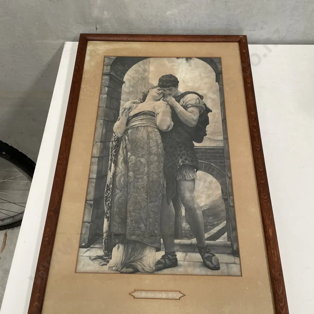 Vintage Oak Framed Print "Wedded" 34 x 69cm Image 1++