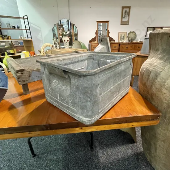 Vintage Metal Industrial Storage Bin, H22 W43 D35cm