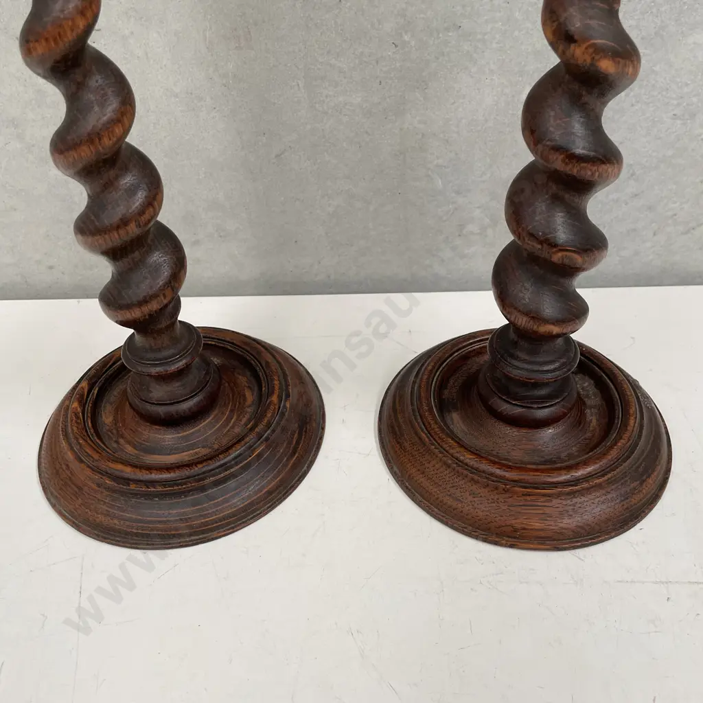 Vintage Pair of Oak Barley Twist Candle Sticks H50cm Image 1++