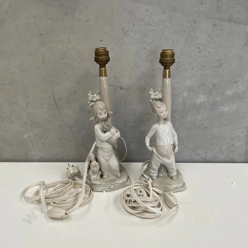 Vintage Pair of "Made in Spain" Table Lamps of Girl and Boy. H35cm Image 1++