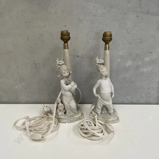 Vintage Pair of "Made in Spain" Table Lamps of Girl and Boy. H35cm