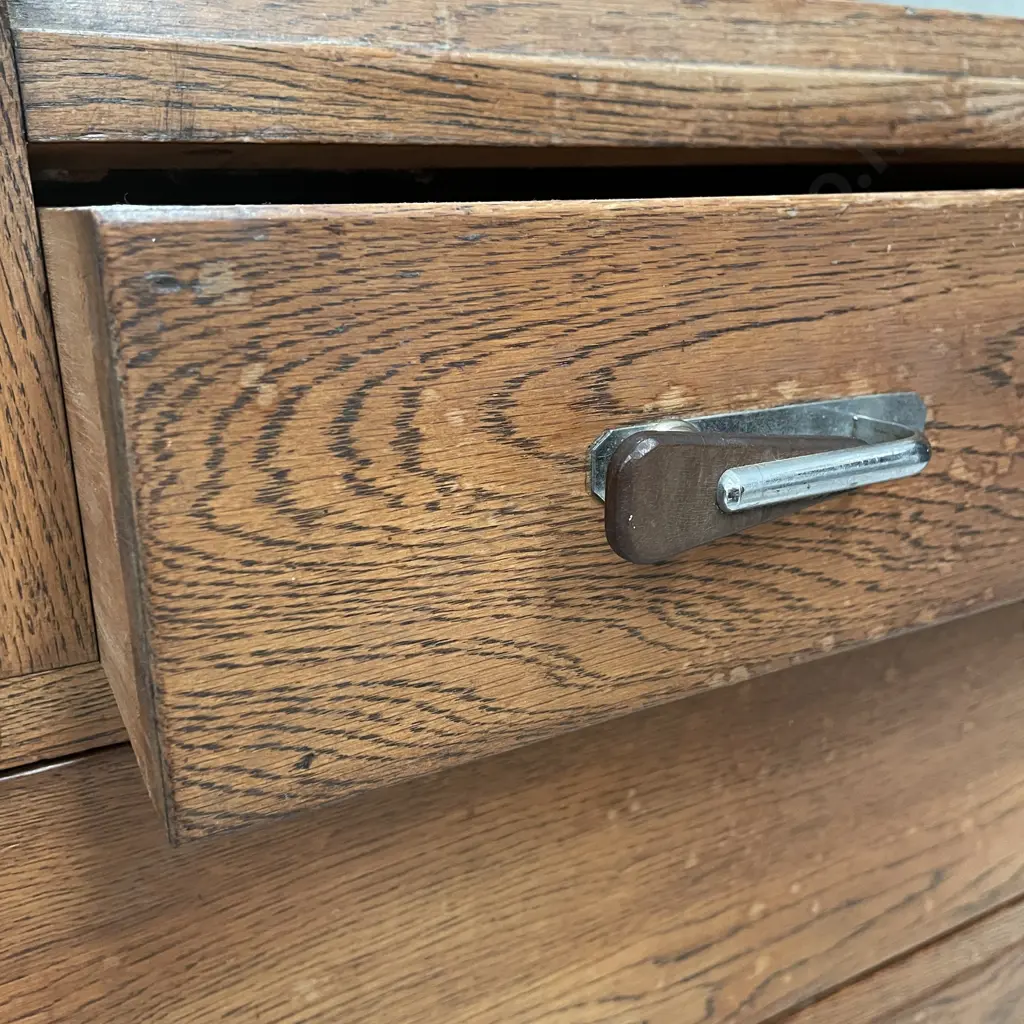 Vintage Solid Oak 5 Drawer Dressing Table with bevelled tri mirror set. H168 W112 D50cm Image 1++