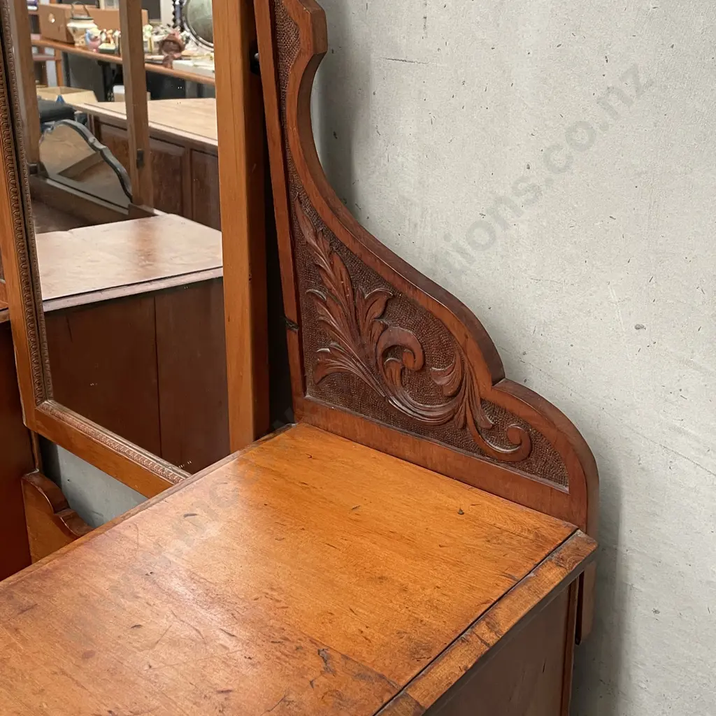 Antique Mottled Kauri? Solid Wood Dressing Table Chest with Mirror. H162 W106 D44cm Image 1++