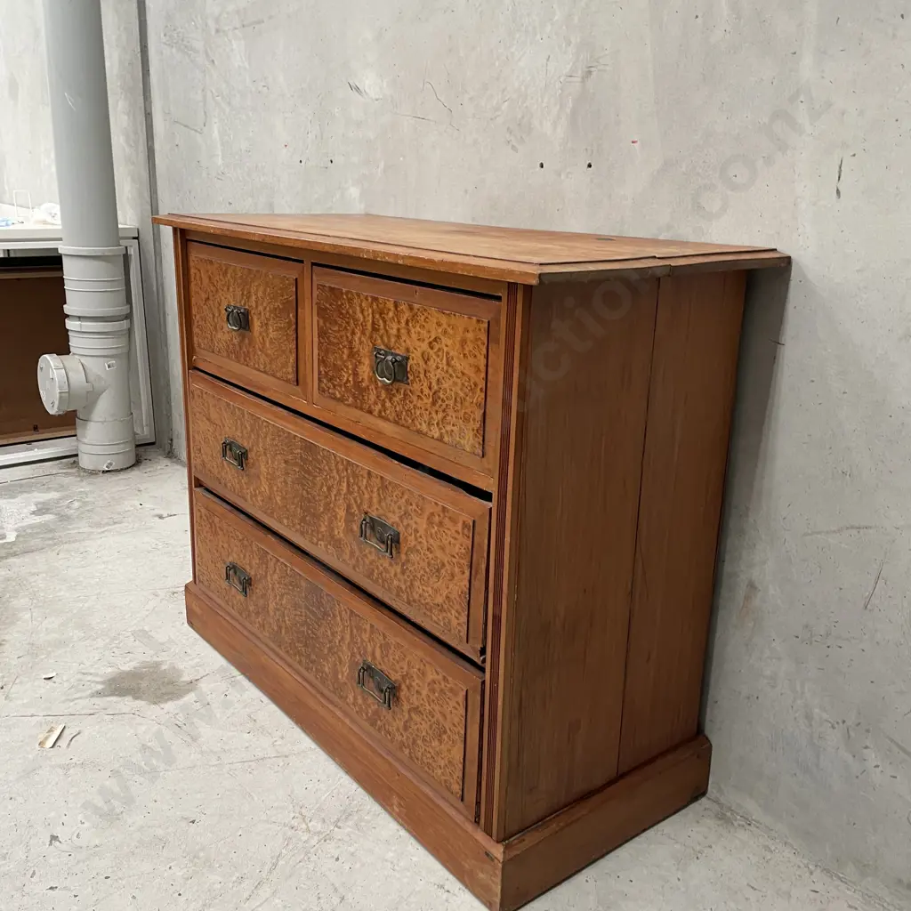 Antique Mottled Kauri? Solid wood 4 Drawer Chest. Vintage Condition with some borer. H87 W107 D46cm Image 1++
