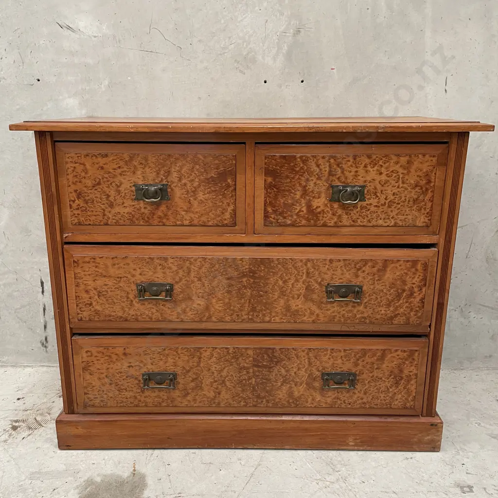 Antique Mottled Kauri? Solid wood 4 Drawer Chest. Vintage Condition with some borer. H87 W107 D46cm Image 1++