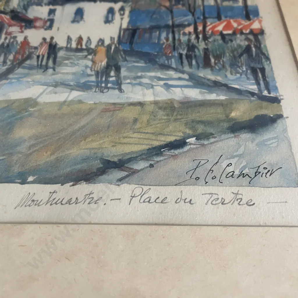 Original Framed Watercolour Signed Pierre Cambier. Titled Montmartre Place du Tertre. 37 x 31cm Image 1++