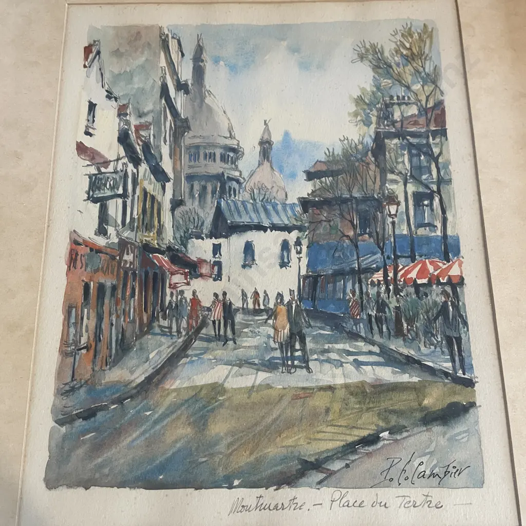Original Framed Watercolour Signed Pierre Cambier. Titled Montmartre Place du Tertre. 37 x 31cm Image 1++