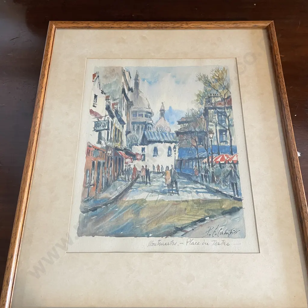 Original Framed Watercolour Signed Pierre Cambier. Titled Montmartre Place du Tertre. 37 x 31cm Image 1++