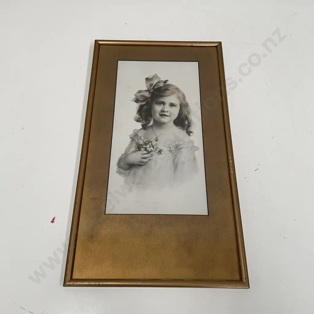 Vintage Framed Zula Kenyon Print of Child. 32 x 56cm Image 1++