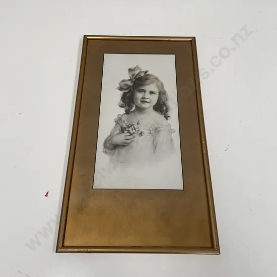 Vintage Framed Zula Kenyon Print of Child. 32 x 56cm