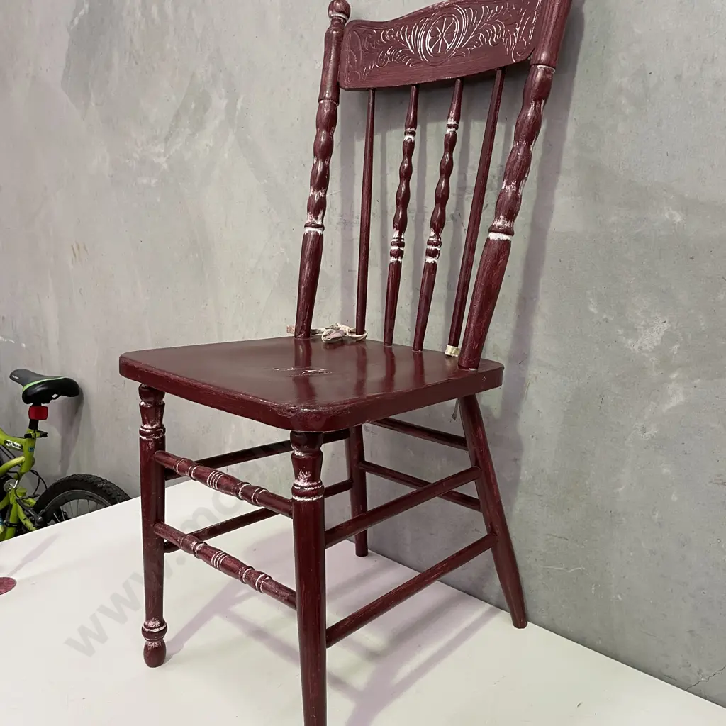 Vintage Burgundy painted Spindle Back chair - af to seat as shown Image 1++