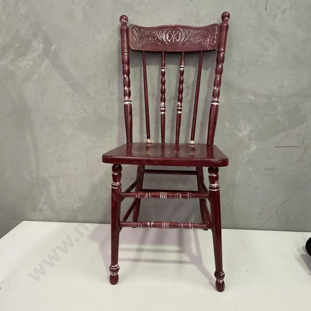 Vintage Burgundy painted Spindle Back chair - af to seat as shown Image 1++