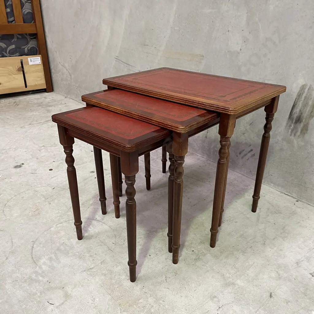Vintage Interlocking Nest of Tables with Leather tops. Largest 55 x 36cm H50cm. Image 1++