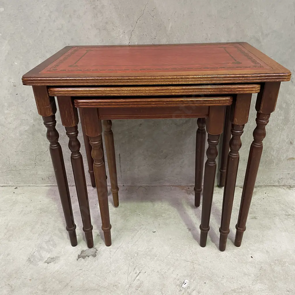 Vintage Interlocking Nest of Tables with Leather tops. Largest 55 x 36cm H50cm. Image 1++