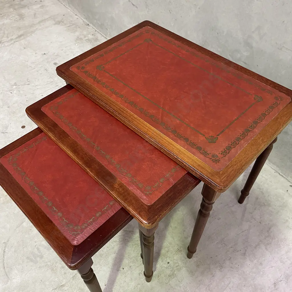 Vintage Interlocking Nest of Tables with Leather tops. Largest 55 x 36cm H50cm. Image 1++