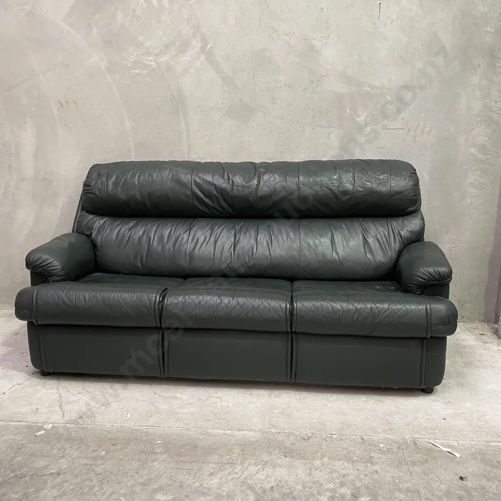 McCann Forest Green Leather 3 Piece Recliner Lounge Suite Image 1++