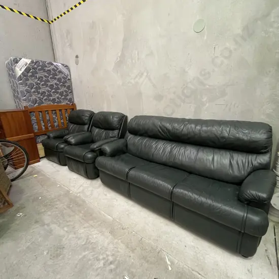McCann Forest Green Leather 3 Piece Recliner Lounge Suite
