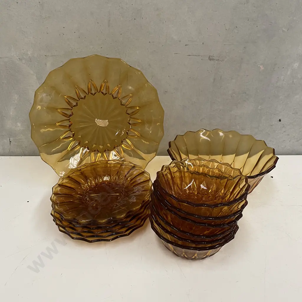 Vintage Retro Amber Glass Luncheon and Sweet sets Image 1++