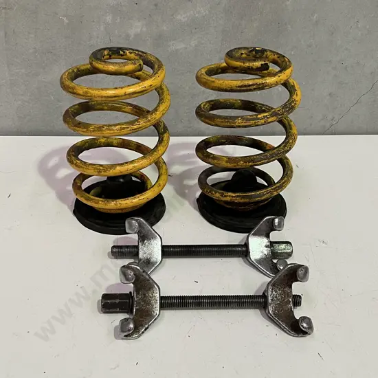 Pair of Yellow Heavy Duty Springs with Heavy Duty Coil Spring Compressors
