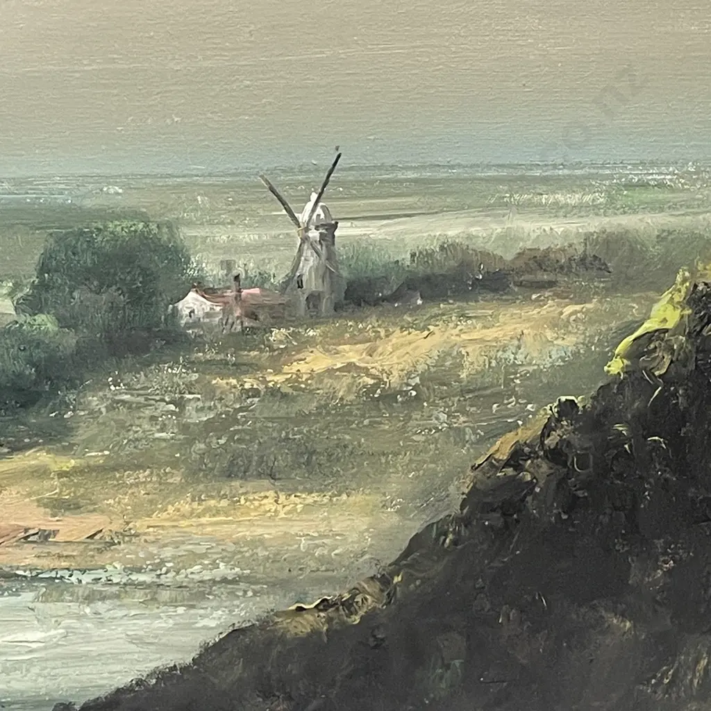Large Original Signed Artwork. Landscape, windmill Scene. Ornate frame. 103x72cm Image 1++