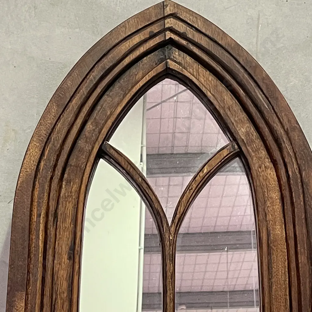 Vintage Solid Wood Arched and Mirrored Church Mirror H70cm W39cm Image 1++