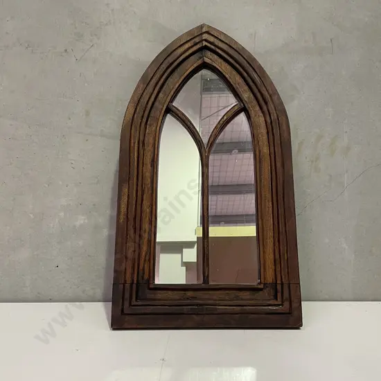 Vintage Solid Wood Arched and Mirrored Church Mirror H70cm W39cm