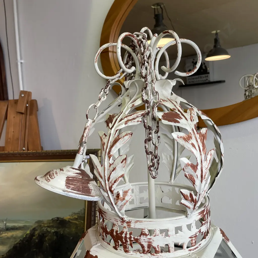Massive Stunning Rustic 4 Armed Candleabra Lantern - Metal & Glass 100 x 37cm With Ceiling Rose & Hanging Chain Image 1++