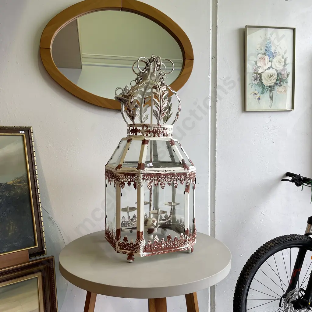 Massive Stunning Rustic 4 Armed Candleabra Lantern - Metal & Glass 100 x 37cm With Ceiling Rose & Hanging Chain Image 1++