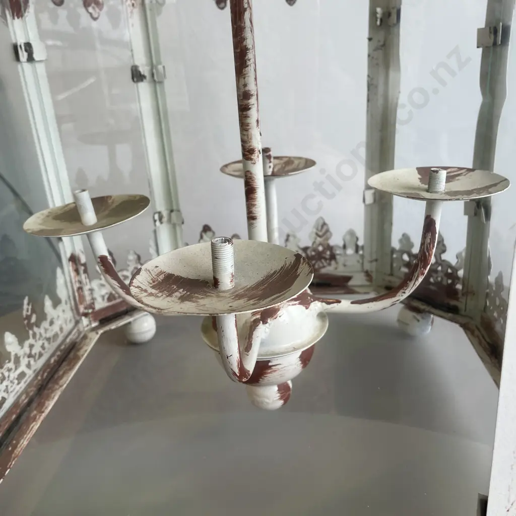 Massive Stunning Rustic 4 Armed Candleabra Lantern - Metal & Glass 100 x 37cm With Ceiling Rose & Hanging Chain Image 1++