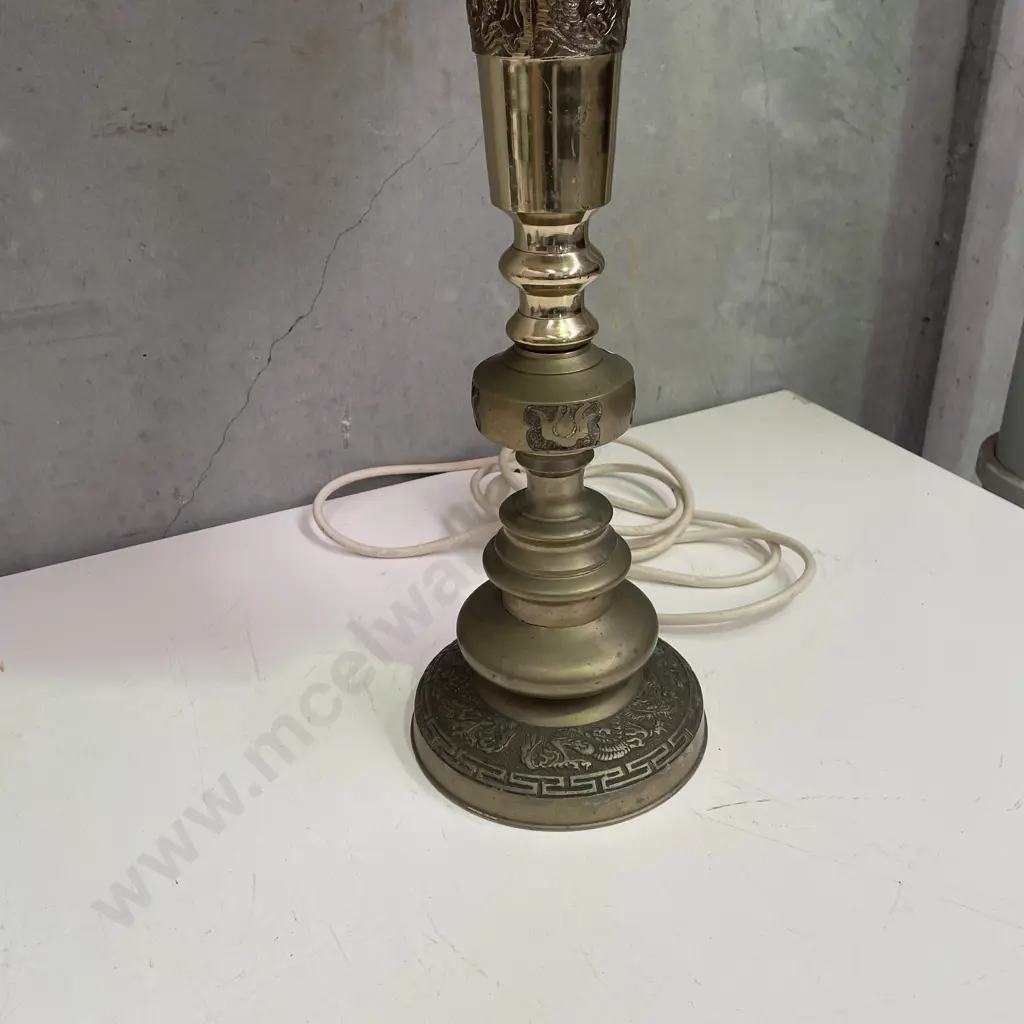 Vintage Brass Lamp with Cream Tassled Shade. H96cm Image 1++