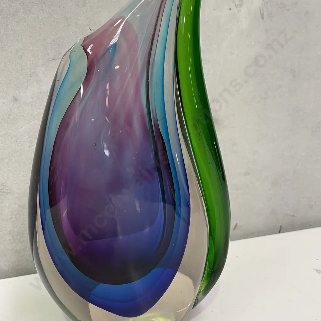Stunning 1960's Jarro De Azul Murano Glass Vase. Green, Clear, Blue, Purple internal Colours H26cm Image 1++