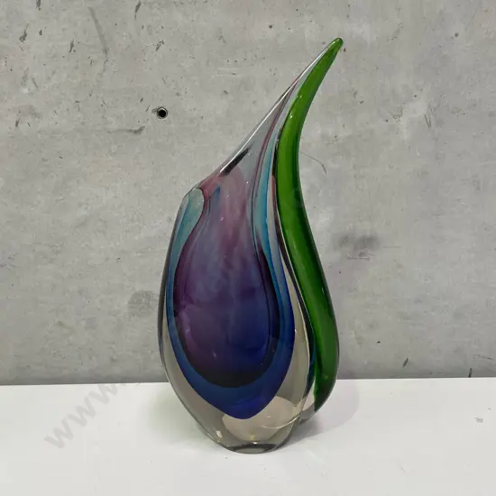 Stunning 1960's Jarro De Azul Murano Glass Vase. Green, Clear, Blue, Purple internal Colours H26cm