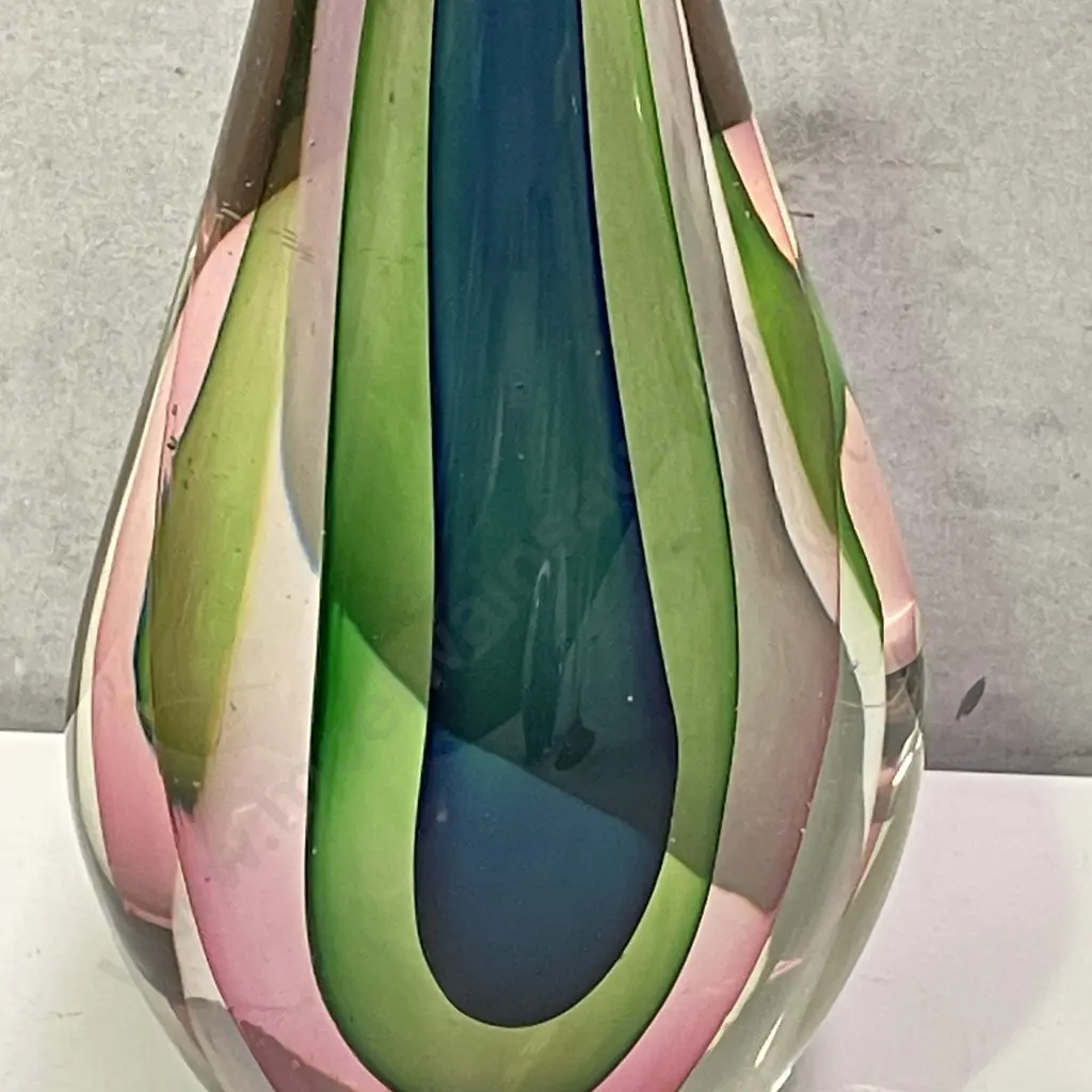 Stunning 1960's Flavio Poli Seguso Murano Glass Teardrop Vase. Green, Clear, Blue, Pink internal Colours H29cm Image 1++