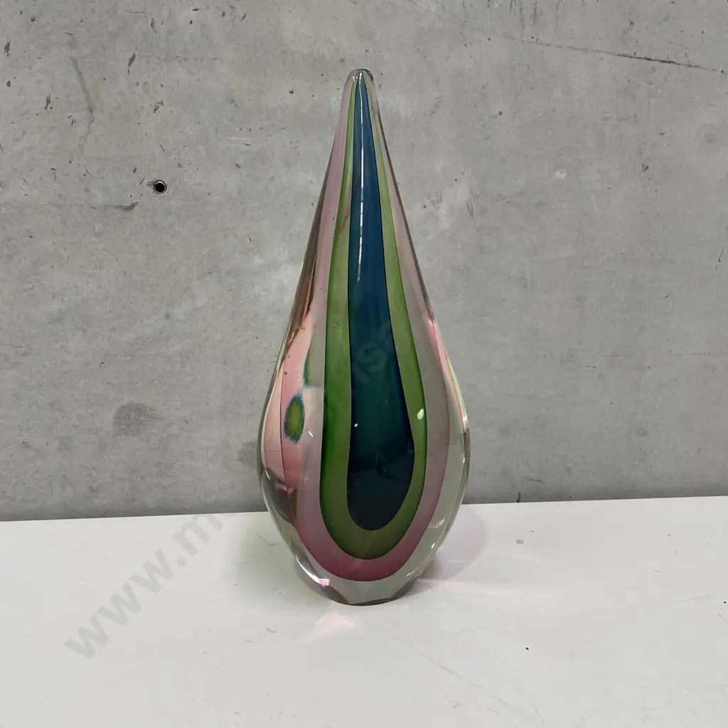 Stunning 1960's Flavio Poli Seguso Murano Glass Teardrop Vase. Green, Clear, Blue, Pink internal Colours H29cm Image 1++