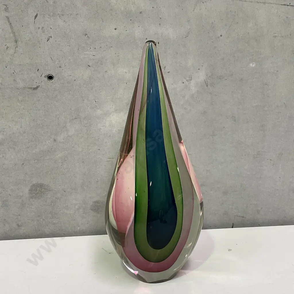 Stunning 1960's Flavio Poli Seguso Murano Glass Teardrop Vase. Green, Clear, Blue, Pink internal Colours H29cm Image 1++
