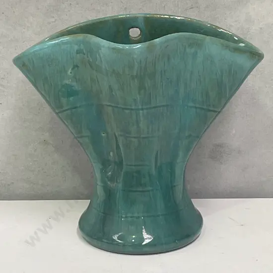Stunning Glazed Art Pottery Wall Vase. Celedon Green Glaze. H17cm