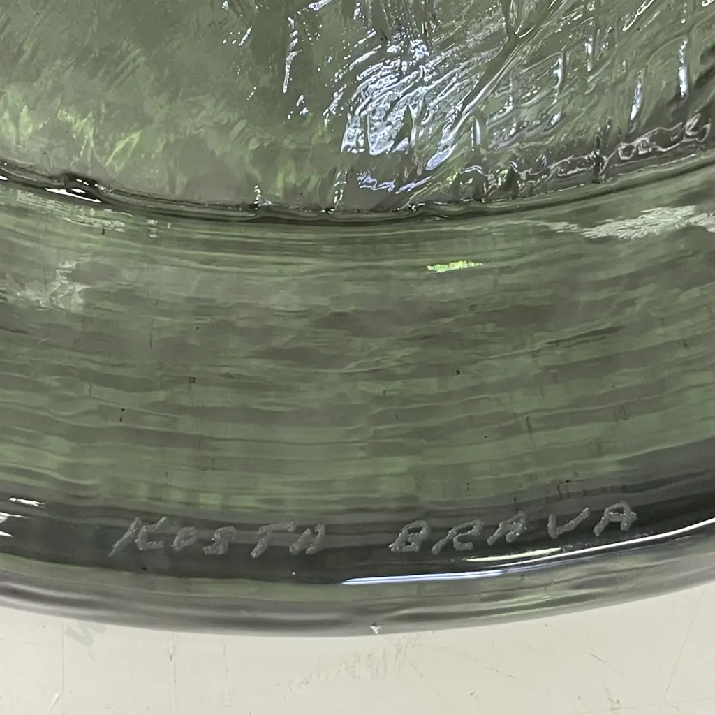 Mid Century Kosta Boda Brava Art Glass Bowl with relief pattern on underside. Smoke colour. Dia26cm Image 1++