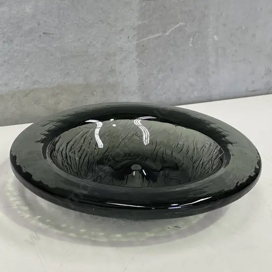 Mid Century Kosta Boda Brava Art Glass Bowl with relief pattern on underside. Smoke colour. Dia26cm