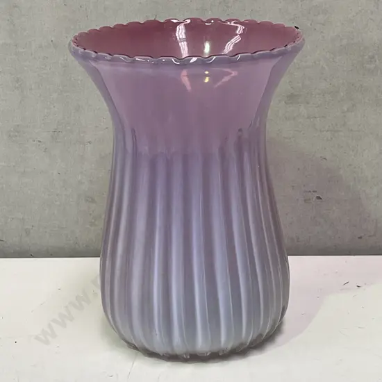 Art Glass Vase. Ribbed Mauve/Pink Colourway. H21cm Dia15cm