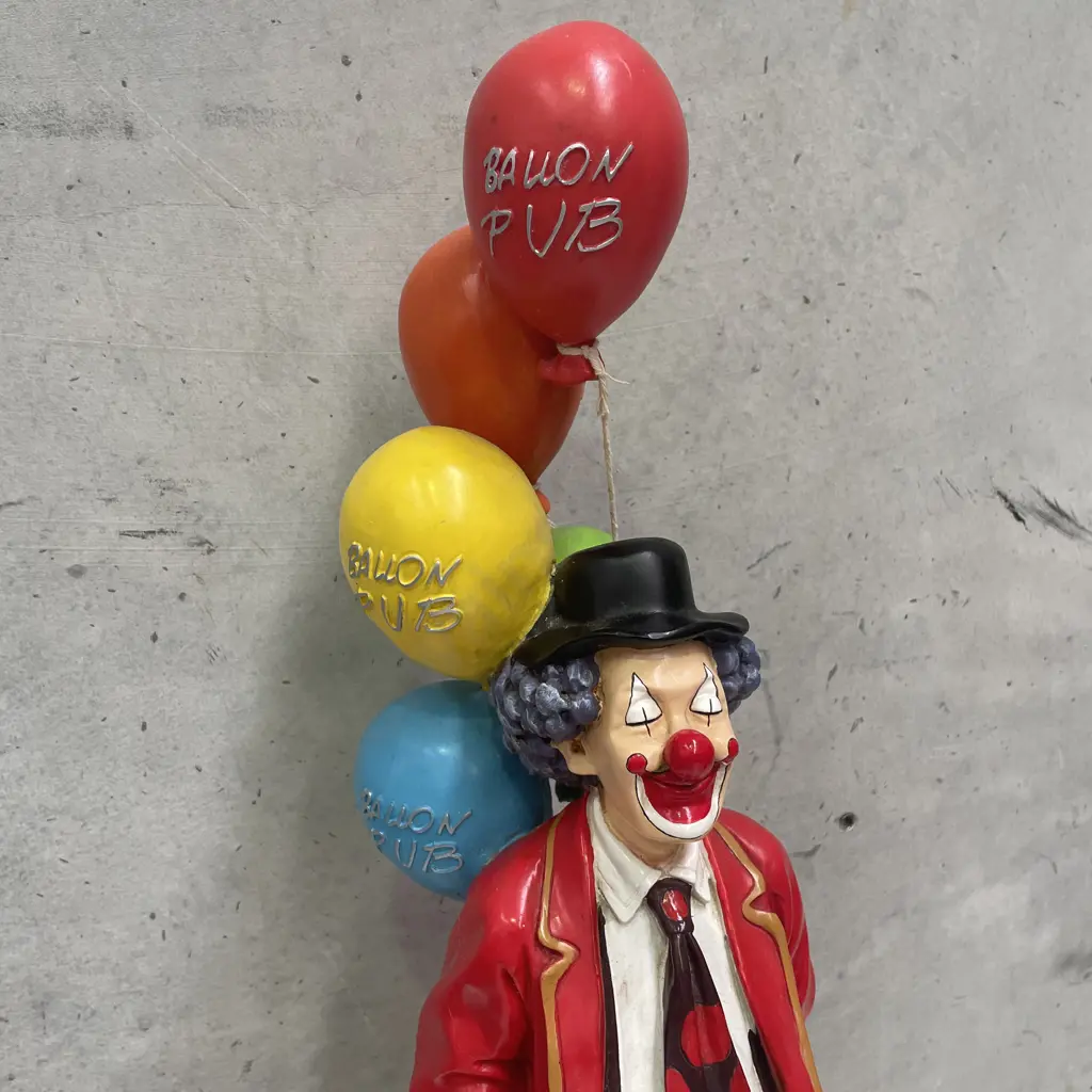 Large Handpainted Carved Wooden Clown with Balloons H55cm Image 1++