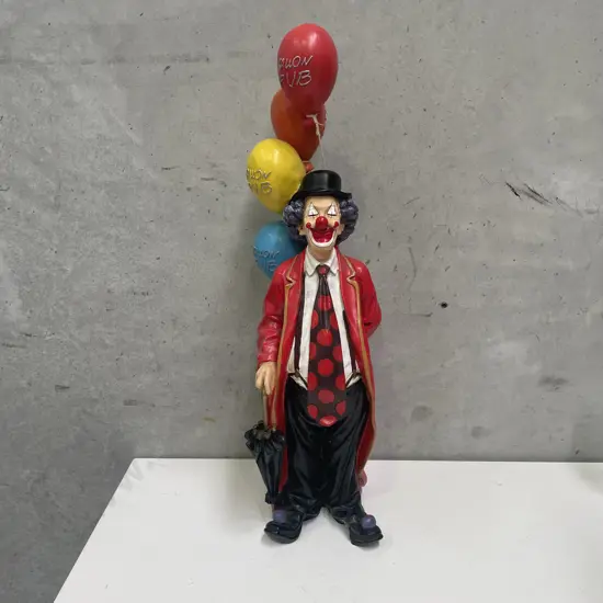Large Handpainted Carved Wooden Clown with Balloons H55cm